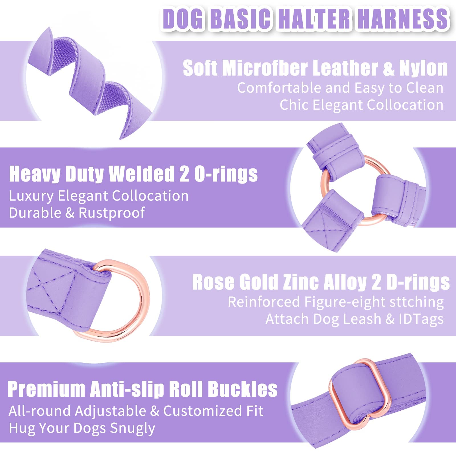 Soft Leather No Pull Dog Harness - Adjustable Step In Dog Harness With Rose Gold Heavy Duty Metal Buckle, Freedom Nylon Dog Halt